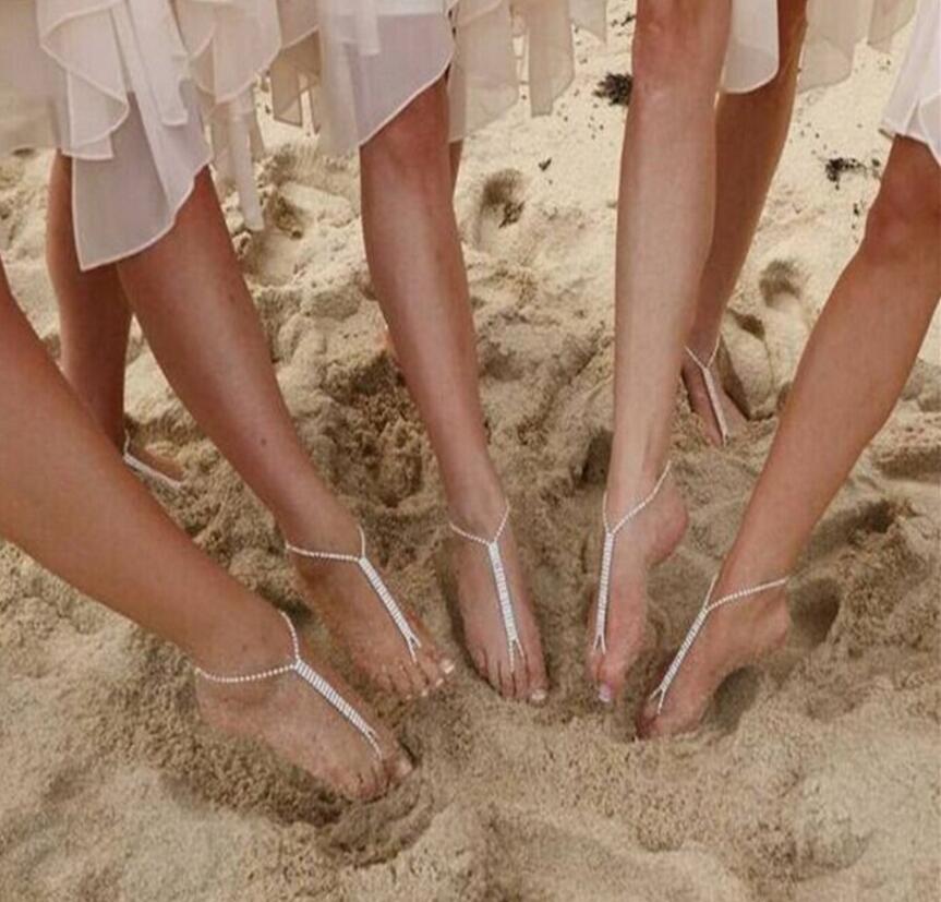 Sexy lady Summer Anklets Bracelet Rhinestone Beach Sandal Leg Chain Boho Crystal Anklet Foot Chain