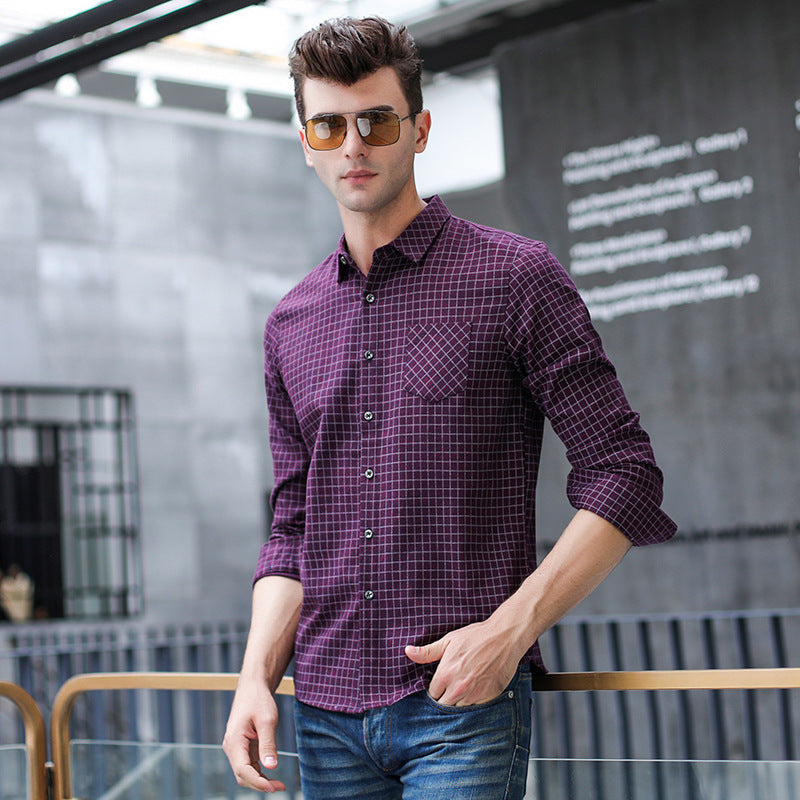 Casual fashion plaid men's long sleeve shirt