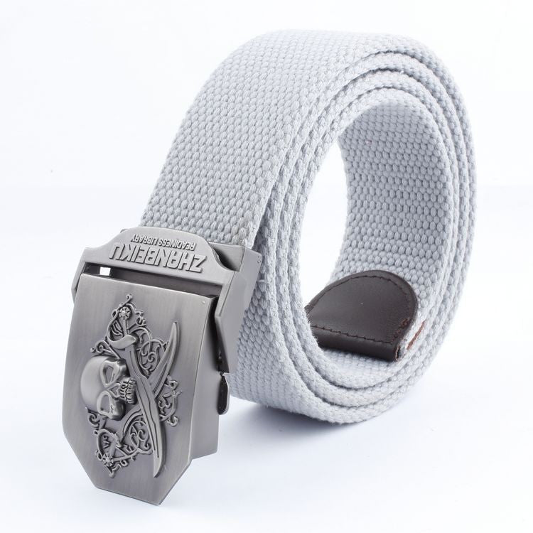 Casual And Versatile Double Knife Skull Canvas Belt