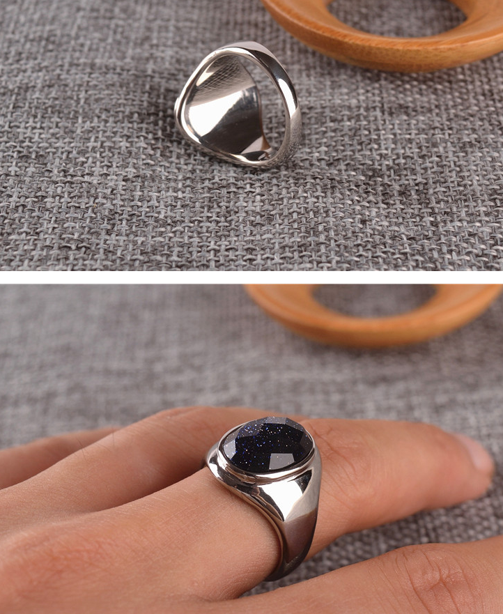 Purple sand gemstone men's titanium steel ring