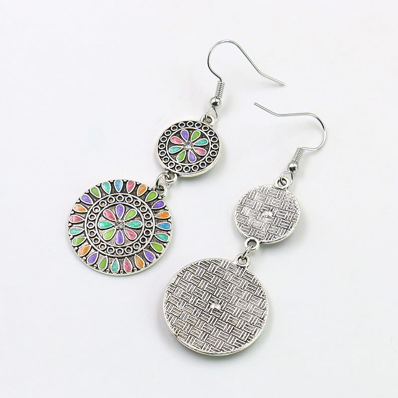 Round Flower Dripping Rhinestone Alloy Earrings