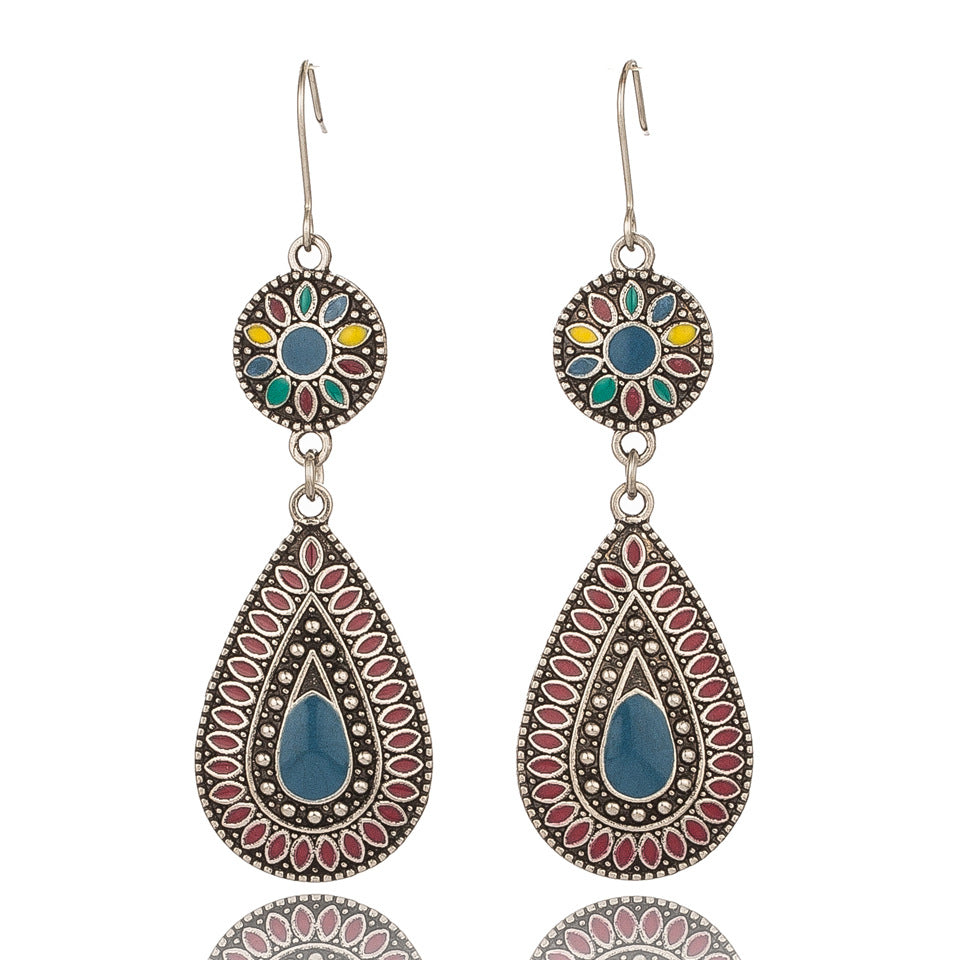 Drop-shaped alloy pendant earrings