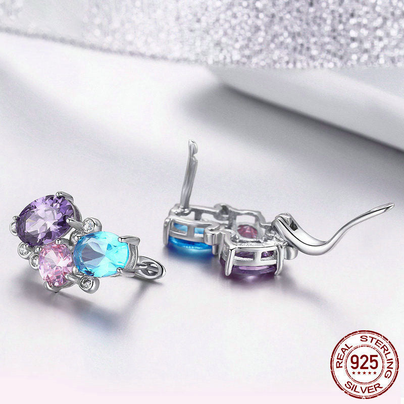 Colorful Zircon 925 Sterling Silver Earrings Women