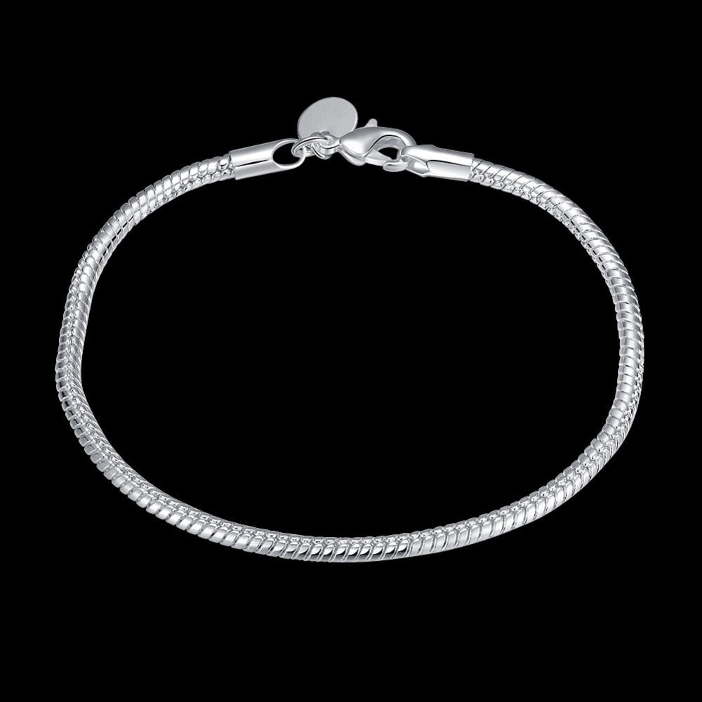 3mm snake bone Silver Bracelet