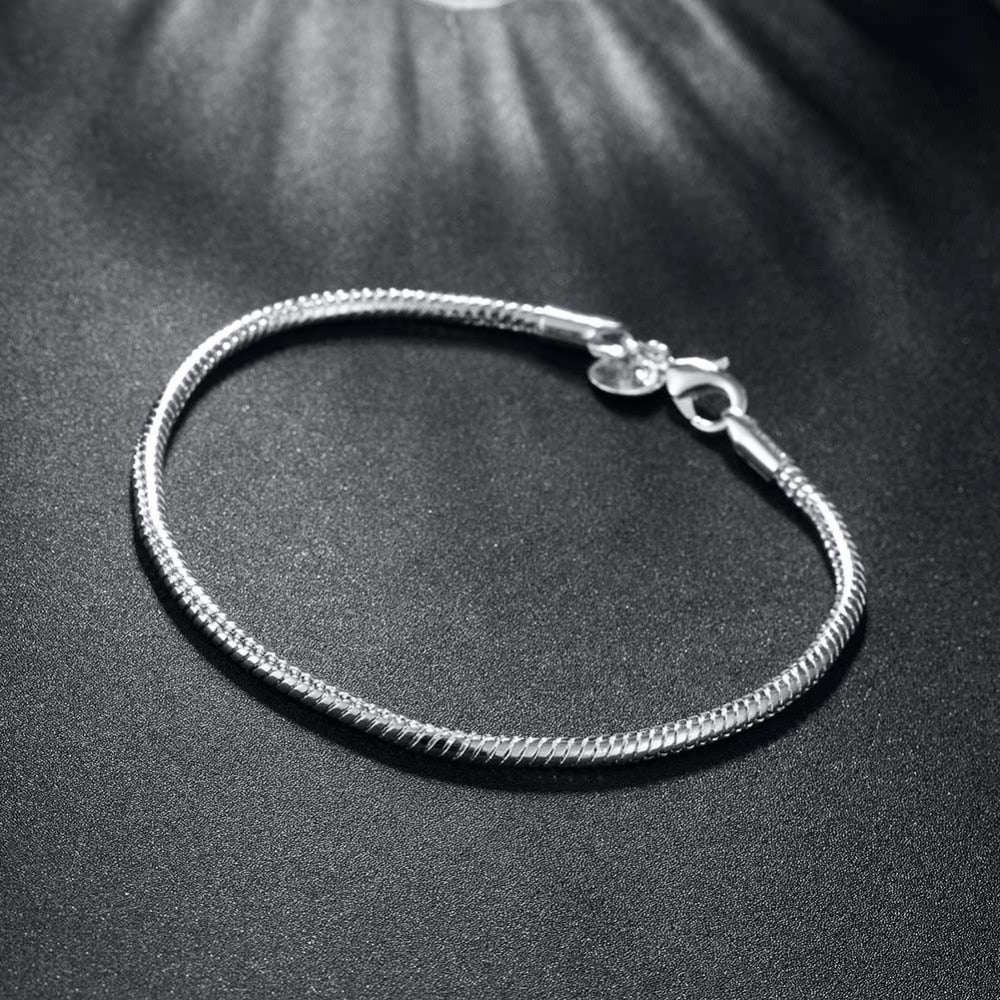 3mm snake bone Silver Bracelet