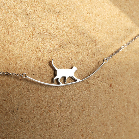 925 Silver Cat Curved Necklace