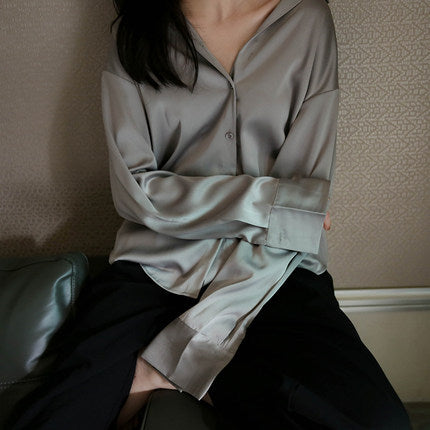 Women's retro Hong Kong style long-sleeved plus size shirt