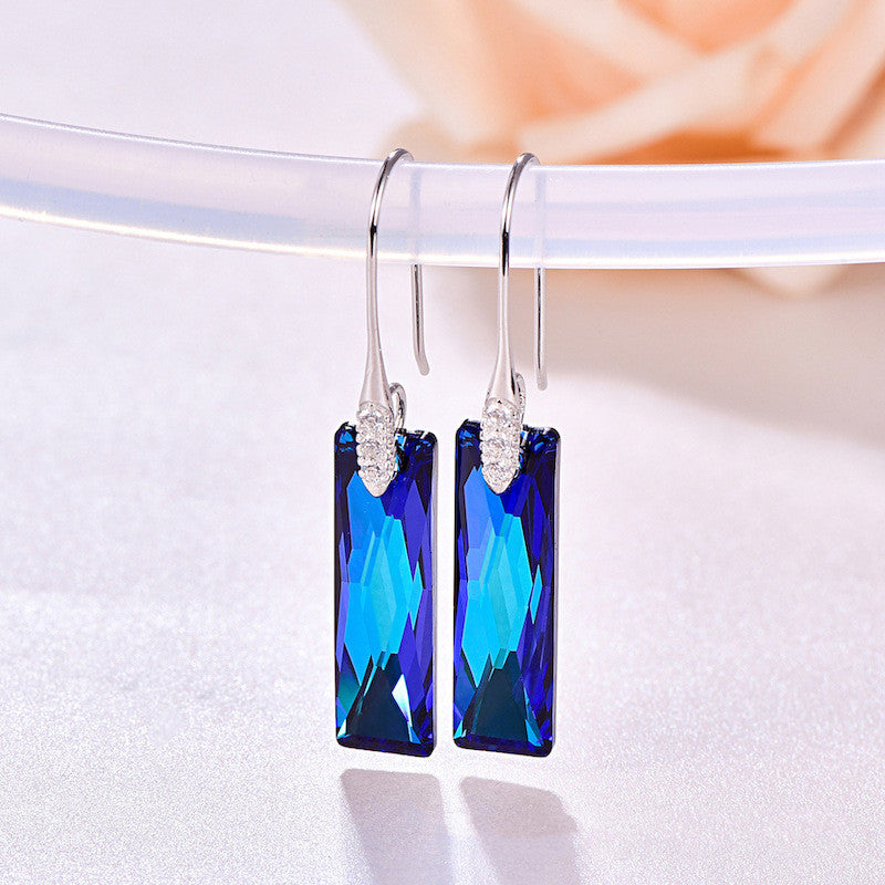 Rectangular geometric crystal earrings s925 sterling silver earrings