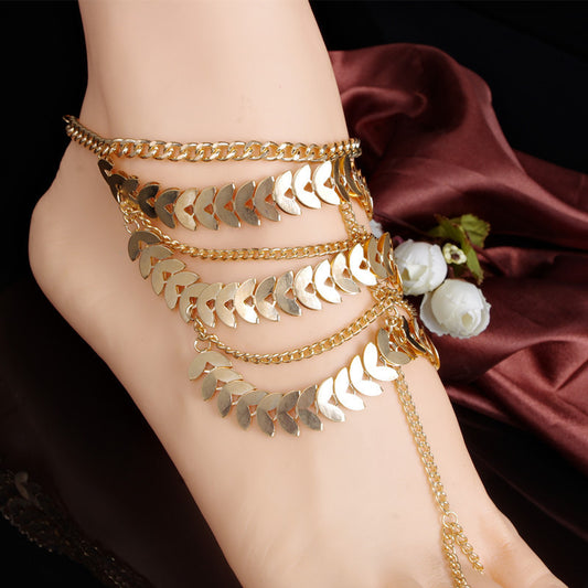 Heavy Industry Multilayer Tassel Fishbone Chain Anklet