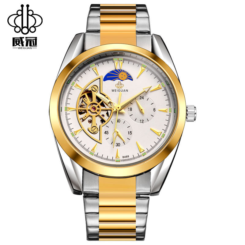 Wei Guan full automatic machinery, fashion moon alternate function watches, leisure men's waterproof automatic mechanical watches