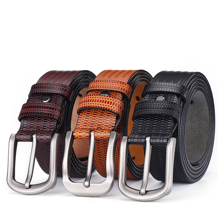 All-match men's two-layer cowhide embossed belt