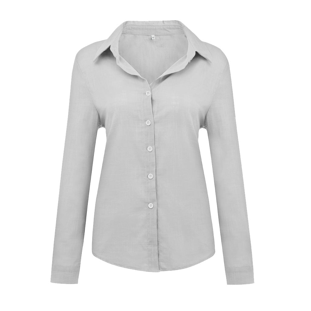 Solid Loose Long Sleeve Linen Shirt