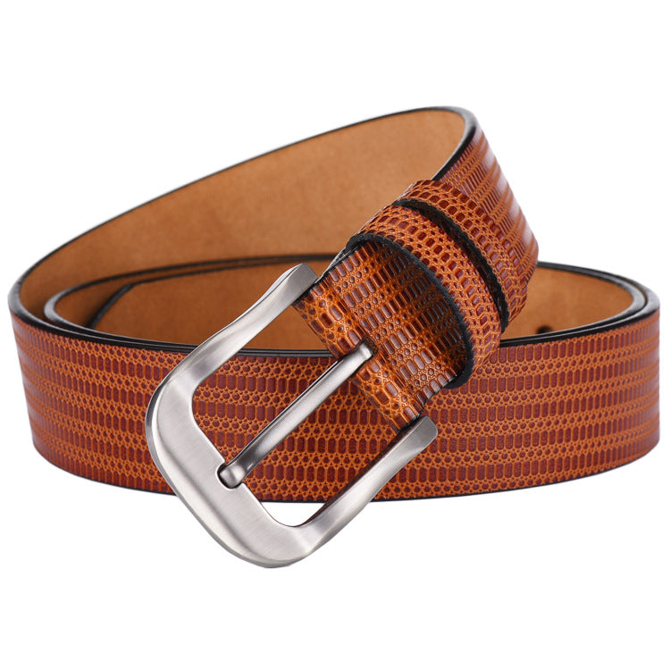 All-match men's two-layer cowhide embossed belt