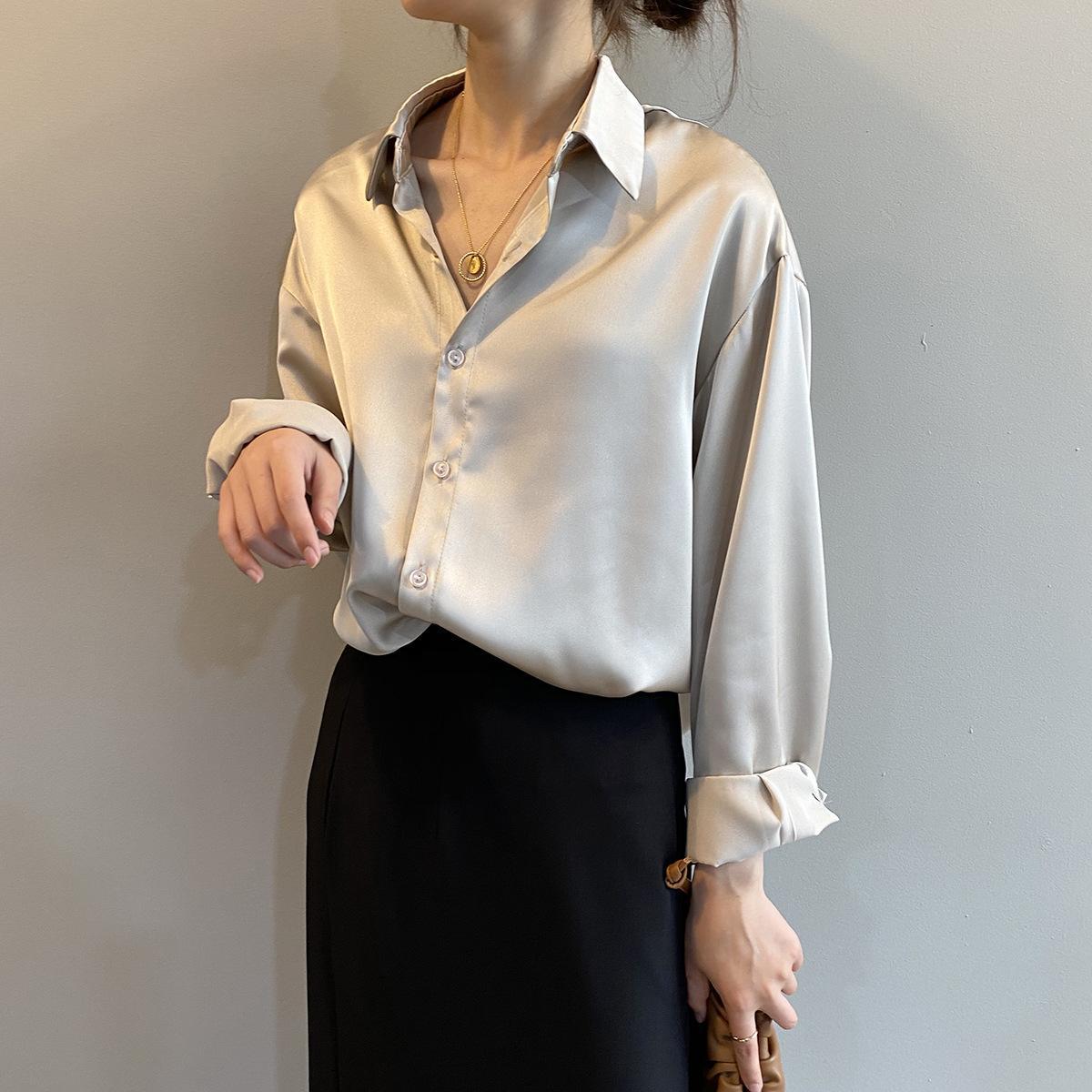 Women's retro Hong Kong style long-sleeved plus size shirt