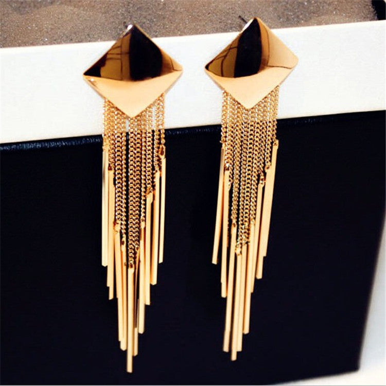 Popular Geometric Diamond Tassel Earrings