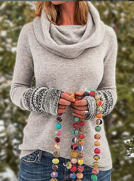 Scarf collar solid color sweater