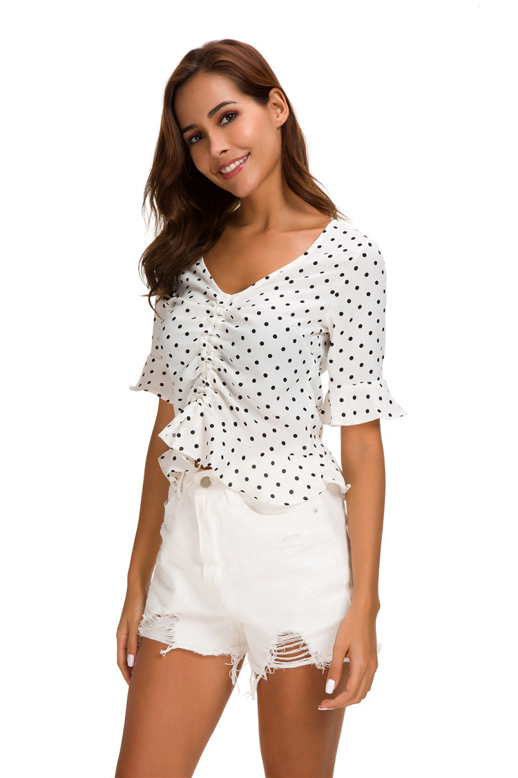 Drawstring Polka Dot Shirt