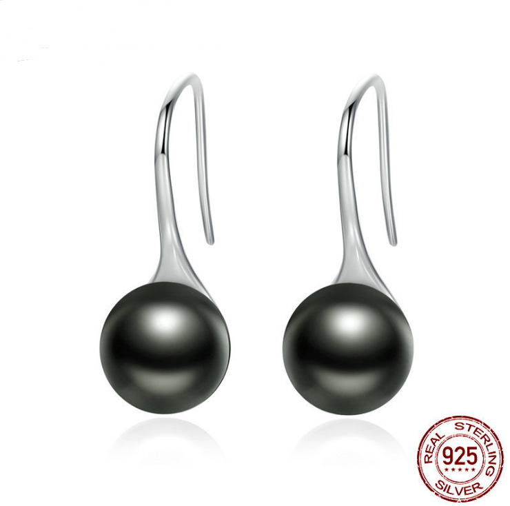 Sterling silver s925 earrings female black pearl personality earrings