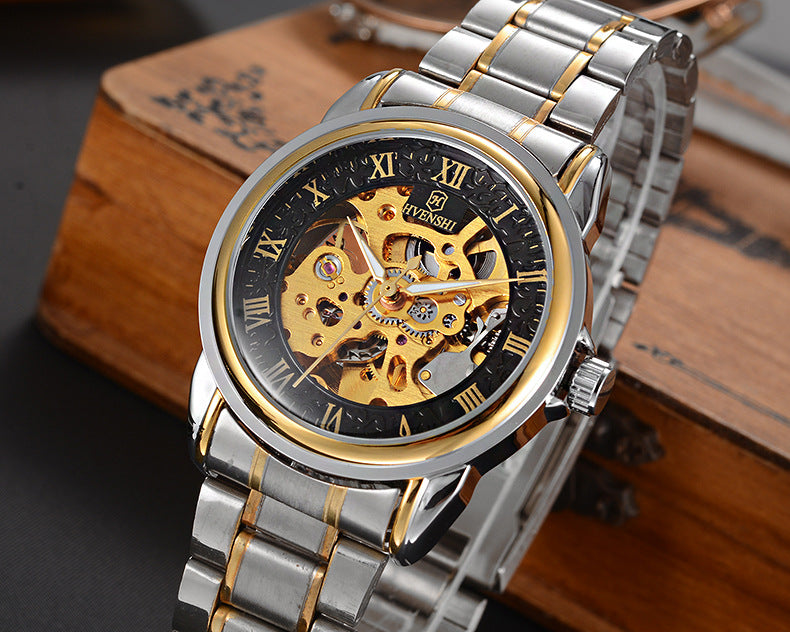 Double-sided hollow automatic mechanical watch