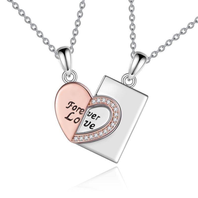 Sterling Silver Couples Matching Necklace Heart Puzzle Pendant Jewelry