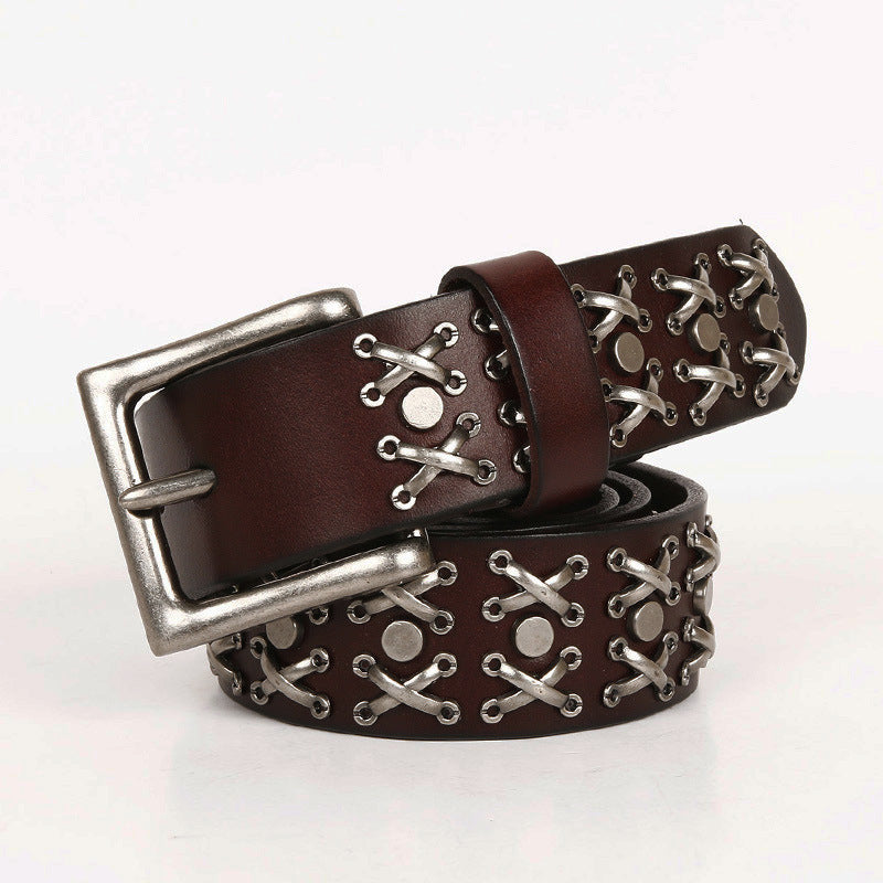 Rivet Waistband Women's Head Leather Knight Belt