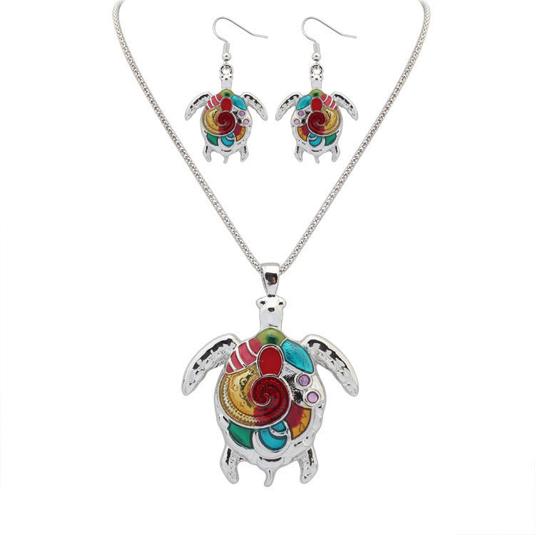 Fashion oil dripping rainbow turtle Jewelry Set