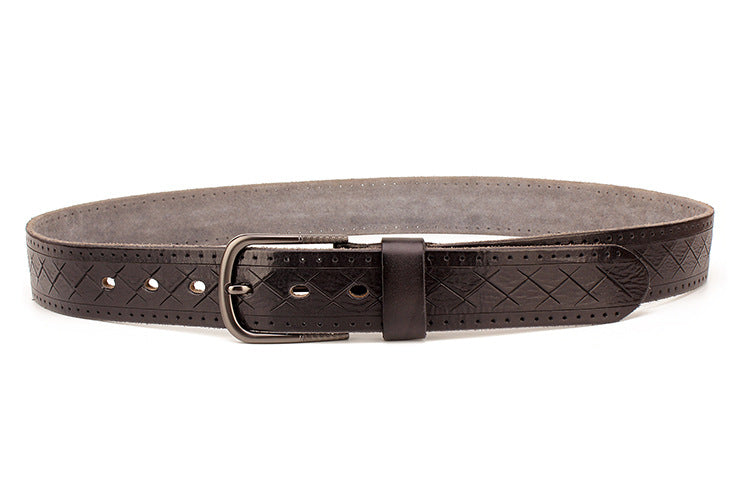 Men's leather pin buckle head leather