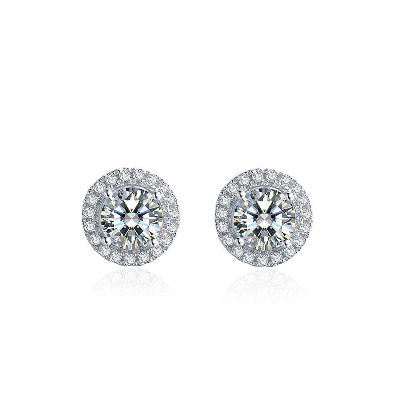 Luxury round bag moissanite silver earrings