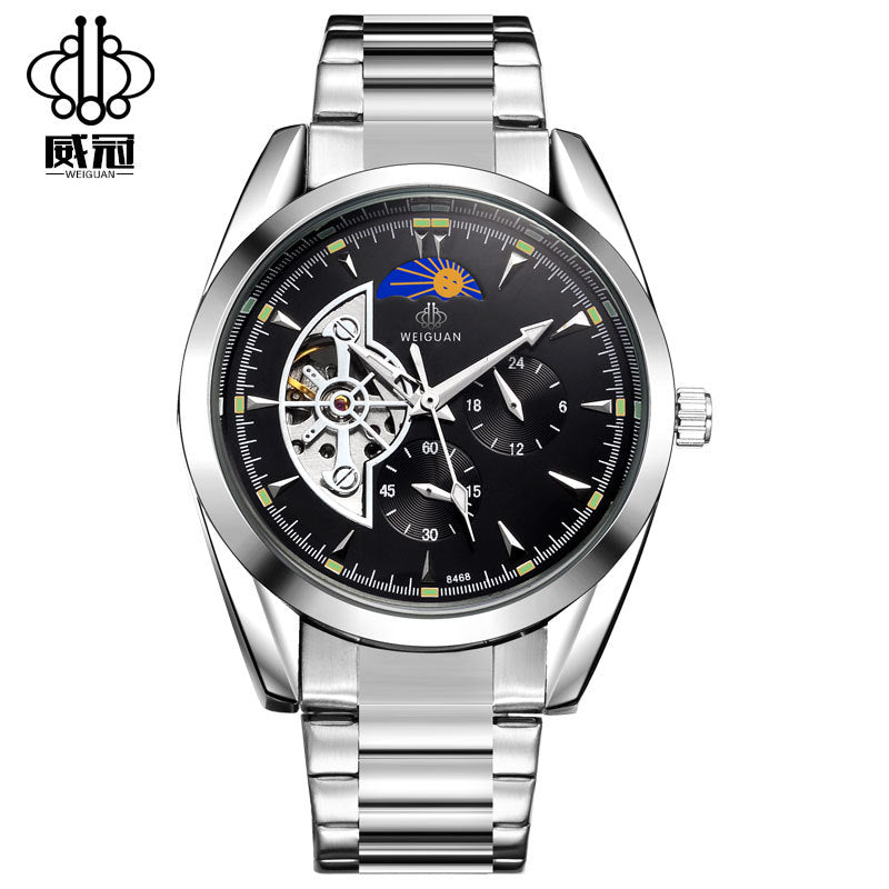 Wei Guan full automatic machinery, fashion moon alternate function watches, leisure men's waterproof automatic mechanical watches