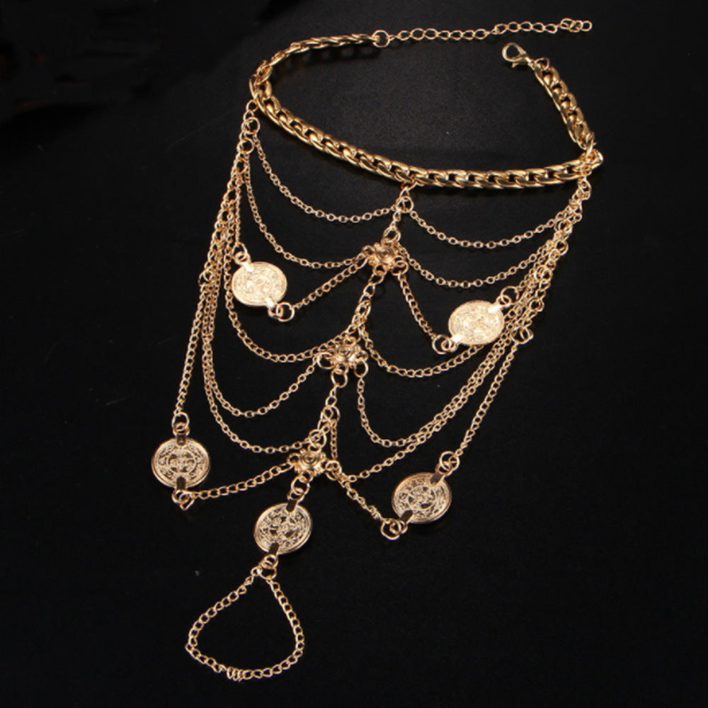 Multilayer Metal Chain Anklet Personality Retro Coin Set