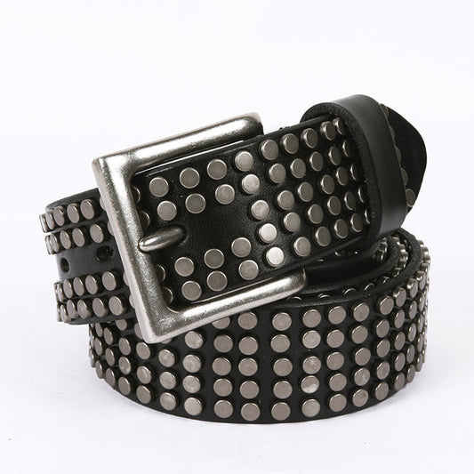 New Five-row Small Rivet White Pin Buckle Leather Belt
