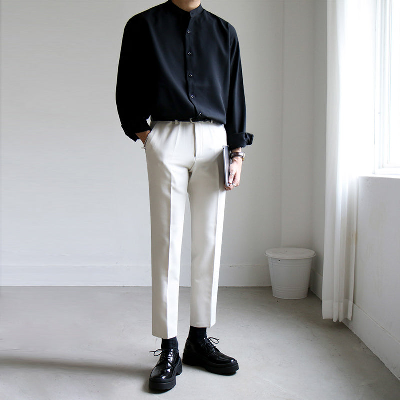Men's Stand-Up Collar Shirt Long Sleeve Korean Trend