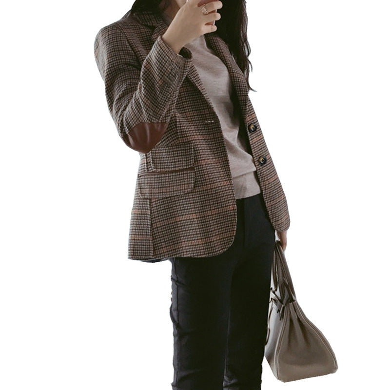 Woolen plaid small suit women jacket