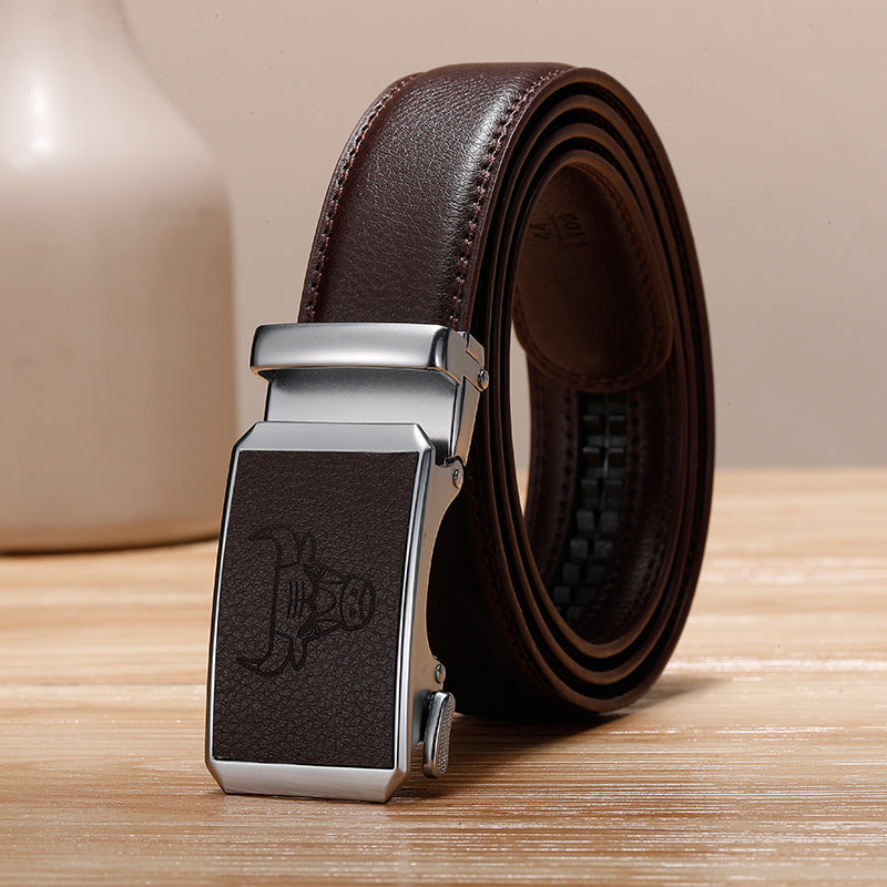 Genuine Leather Cowhide Belt With Automatic Buckle Belt