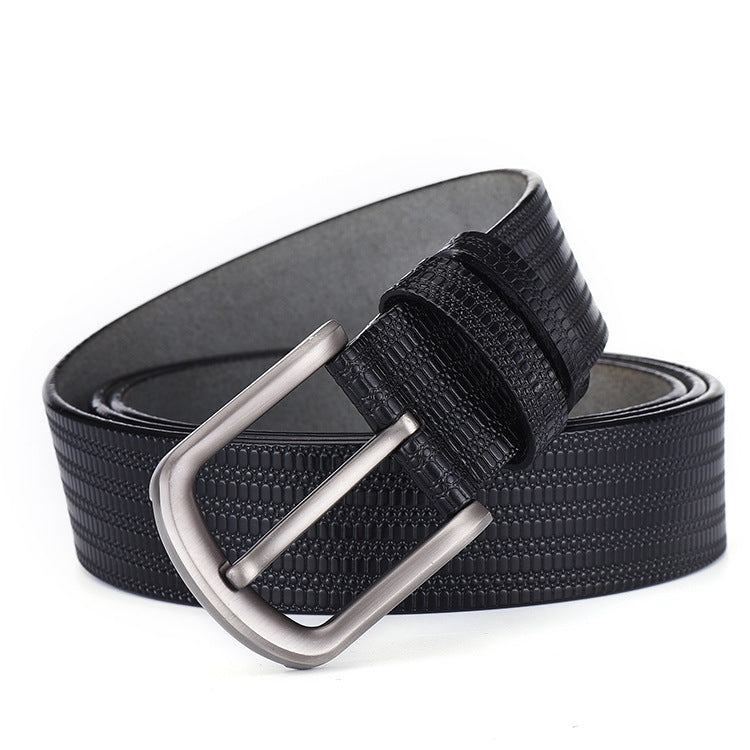 All-match men's two-layer cowhide embossed belt