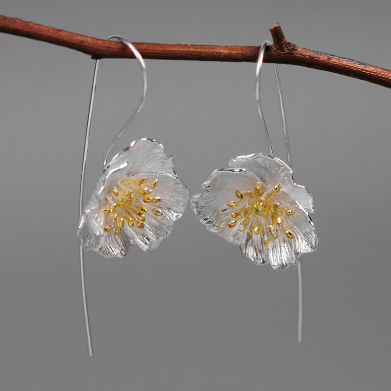 Artificial Flowers 925 Sterling Silver Earrings