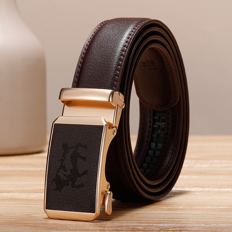 Genuine Leather Cowhide Belt With Automatic Buckle Belt