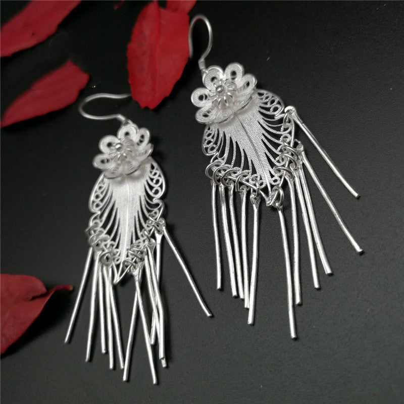 Flower tassel sterling silver earrings