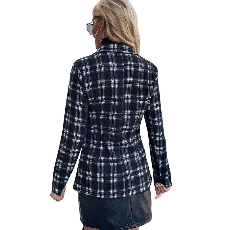 Autumn And Winter Long-sleeved Double-breasted Jacket With Collar Print