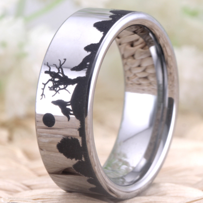 Wolf design rings for women, men's wedding band, 8mm silver tungsten ring, party jewelry engagement ring