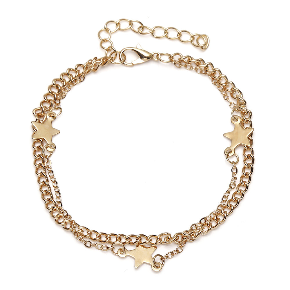 Multi-layered five-pointed star anklet