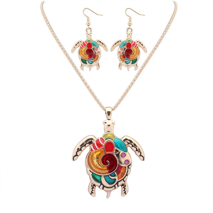 Fashion oil dripping rainbow turtle Jewelry Set