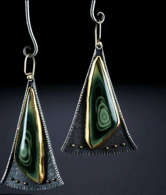 Creative triangle fan-shaped colored glass earrings