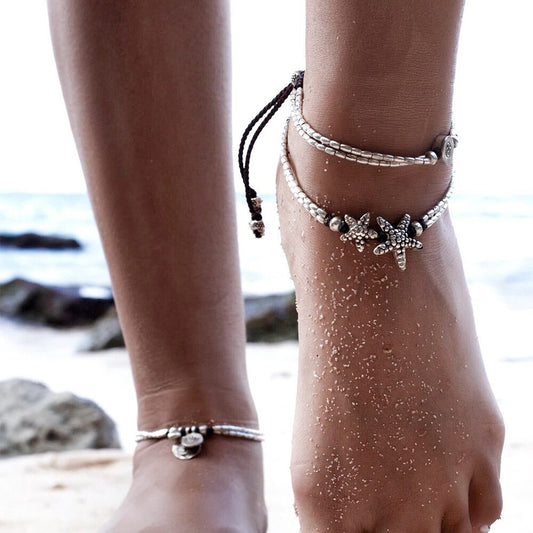 Ethnic Retro Style Starfish Rune Om Yoga Pendant Anklet