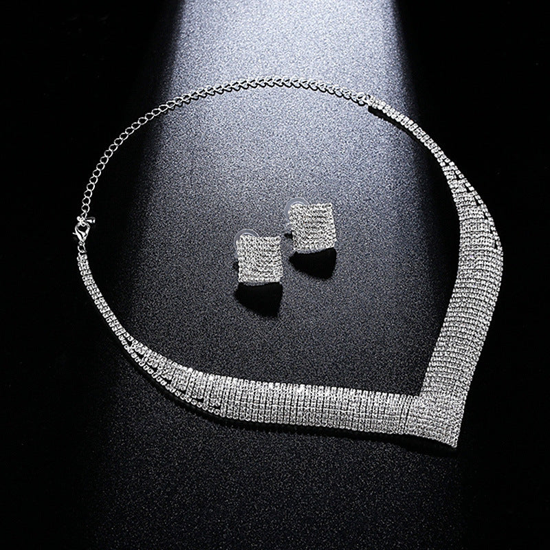 Bright Rhinestone Earrings Earrings Necklace Bracelet Set