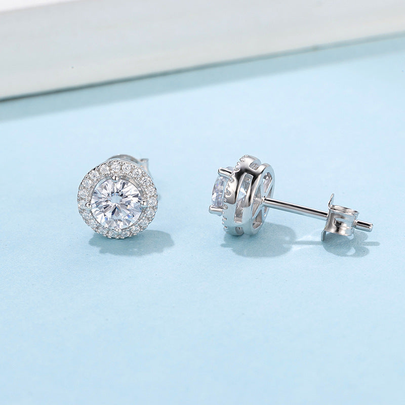 Luxury round bag moissanite silver earrings