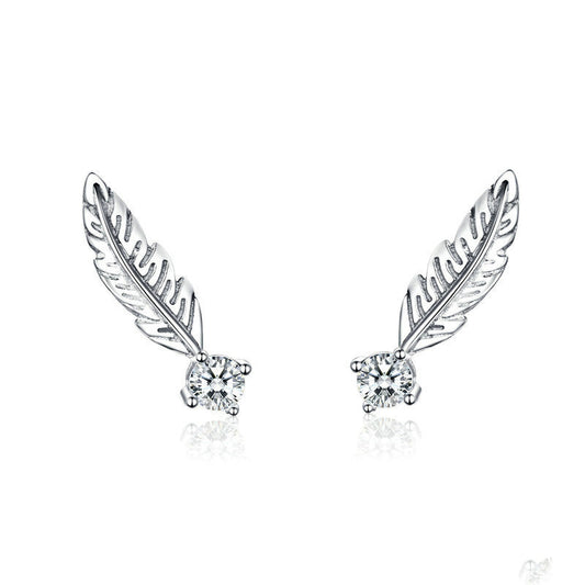 White Feather S925 Sterling Silver Stud Earrings