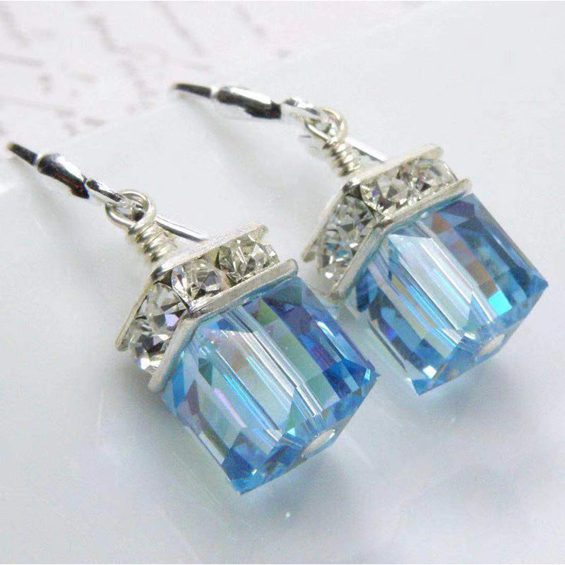 New Earrings Blue Green Square Fashion Personality Women's New Ear Jewelry Wild Style Trend