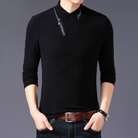 Men's half high collar zipper long sleeve T-shirt