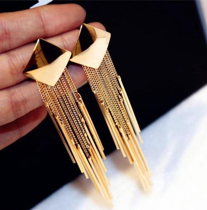 Popular Geometric Diamond Tassel Earrings